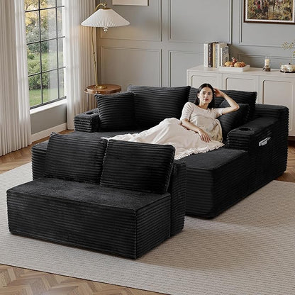 134''Oversized Modular Sectional Sofa Boneless Cloud Couch with Chaise Comfy Sectional Couches for Living Room,Bedroom,Apartment (Black, 134''W U-Shaped)