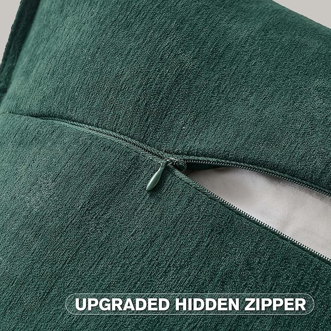 FUTEI Christmas Dark Green Chenille Throw Pillow Covers 22x22 Inch Set of 2,Edges Double-Stitched Cushion Cases,Modern Home Decor for Couch Living Room