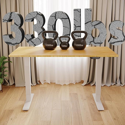 FLEXISPOT E6 MAX Bamboo 55x28 Inch Dual Motor 3-Stage Heavy Duty Standing Desk, 330lbs Weight Capacity, Height Adjustable Desk w/Cable Management & Wheels (Solid Bamboo Desktop + White Frame)