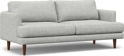 SIMPLIHOME Livingston 76-inch Wide Sofa in Mist Grey Woven-Blend Fabric, Handcrafted Loveseat Couch for Living Room or Family Room, Mid-Century Modern Style, Solid Wood Frame