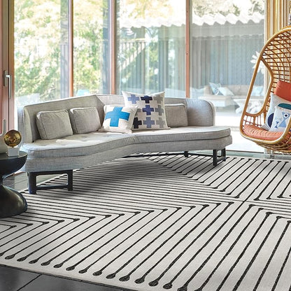 RUGGABLE x Jonathan Adler Machine Washable Modern Area Rug – Inkdrop Black & Ivory 8x10, Stain-Resistant, Non-Slip – Large Rugs for Living Room, Bedroom, Hallway, Entryway & Office–with Cushioned Pad