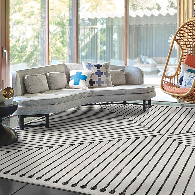 RUGGABLE x Jonathan Adler Machine Washable Modern Area Rug – Inkdrop Black & Ivory 9x12, Stain-Resistant, Non-Slip – Large Rugs for Living Room, Bedroom, Hallway, Entryway & Office–with Cushioned Pad