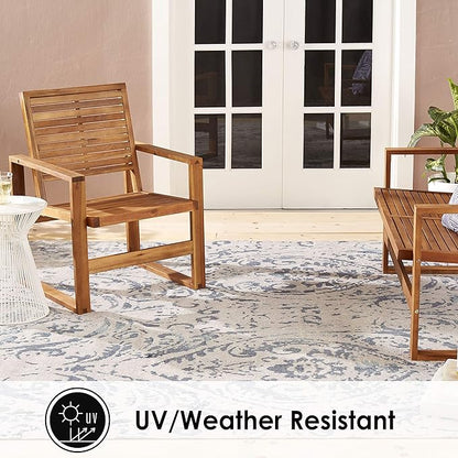 Home Dynamix Nicole Miller Patio Sofia Juniper Indoor/Outdoor Area Rug 5'2"x7'2", Distressed Damask Ivory/Blue