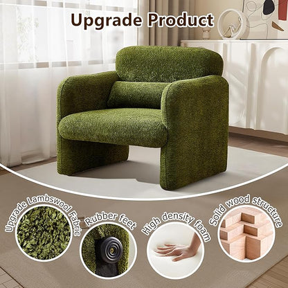 33.9'' Upgrade Lambswool Fabric Accent Chair with Arms, Modern Single Sofa Chair Armchair Upholstered Comfy Reading Arm Chair for Bedroom, Living Room