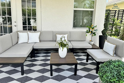 MFSTUDIO 6 Pieces Patio Furniture Set, Outdoor Sectional Metal Frame Patio Conversation Set, Modular Outdoor Couch with Coffee Table&Removable Cushion for Backyard, Garden