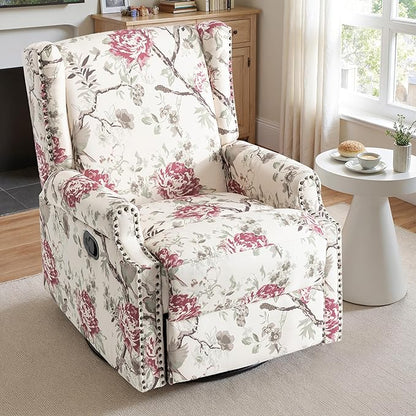 Lumibee Recliner Chairs Set of 2, 360° Swivel Rocker Recliner Chair with Footrest High Back, Comfy Upholstered Glider Rocking Chair for Living Room Bedroom (Plants Floral)