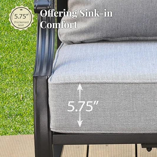 Patio Furniture Set 7 pcs, Outdoor Patio Furniture, 3-Seat Sofa, 4 Single Chairs, 2 Ottomans and 5.75" Extra Thick Cushion, Patio Conversation Set for Garden Backyard Deck,Grey