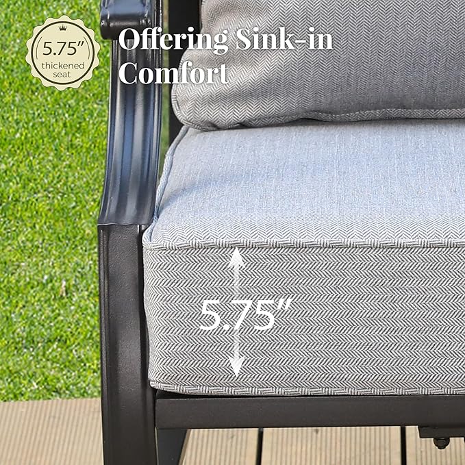 Patio Furniture Set 7 pcs, Outdoor Patio Furniture, 3-Seat Sofa, 2 Single Chairs, 2 Rocking Chairs, 2 Ottomans and 5.75" Extra Thick Cushion, Patio Conversation Set for Backyard Deck,Grey
