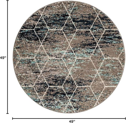 Unique Loom Trellis Frieze Collection Area Rug - Geometric (4' Round, Blue Multi/ Ivory)