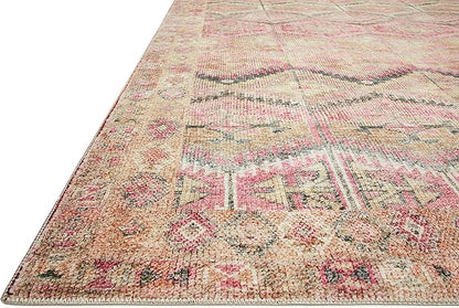 Loloi Layla Collection LAY-17 Pink/Lagoon 2'-6" x 7'-6" .13" Thick Runner Rug, Soft, Durable, Vintage Inspired, Distressed, Low Pile, Non-Shedding, Easy Clean, Printed, Living Room Rug