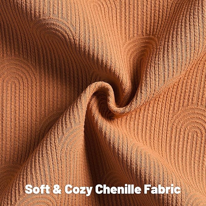 FUTEI Burnt Orange Chenille Decorative Throw Pillow Covers 18x18 Inch Set of 2,Soft Cozy Striped Geometric Patterns Cushion Case,Modern Home Decor for Couch Bed Living Room