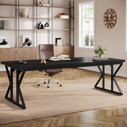 Tribesigns 78.74-Inch Large Executive Desk, Industrial Home Office Computer Desk, Simple Long Writing Study Table Business Furniture (Black)