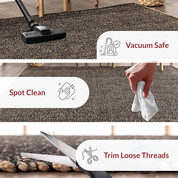 nuLOOM 6x9 Elfriede Jute & Cotton Hand Woven Area Rug, Charcoal, Solid Rustic Farmhouse Style, Weaved Design, Natural Fiber, For Bedroom, Living Room, Dining Room, Hallway, Office, Entryway