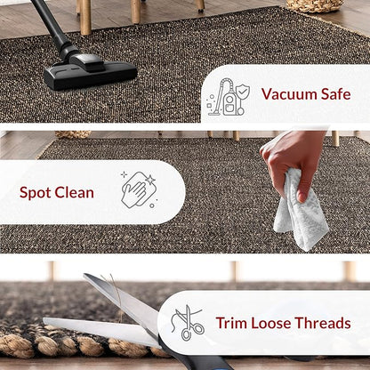 nuLOOM 8x10 Elfriede Jute & Cotton Hand Woven Area Rug, Charcoal, Solid Rustic Farmhouse Style, Weaved Design, Natural Fiber, For Bedroom, Living Room, Dining Room, Hallway, Office, Entryway