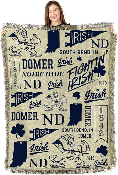 Notre Dame Fighting Irish NCAA Mapping Woven Tapestry Throw Blanket 48x60 inches