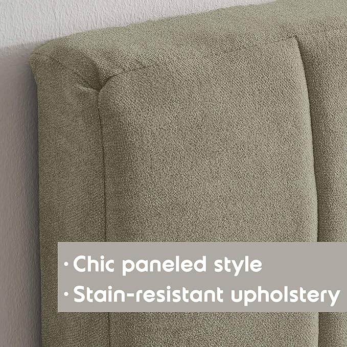 Upholstered King Headboard - Easy Assemble Channel Stitched Headboard King Size Bed - Wall Mounted Headboards with 3D Soundproof Wall Panels Peel & Stick Floating Headboards, Olive Green