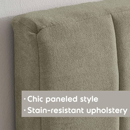 Upholstered King Headboard - Easy Assemble Channel Stitched Headboard King Size Bed - Wall Mounted Headboards with 3D Soundproof Wall Panels Peel & Stick Floating Headboards, Olive Green