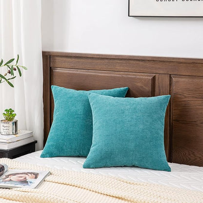 GAWAMAY Decorative Chenille Throw Pillow Covers 26x26 Inch Pack of 2, Soft Square Couch Pillow Cover for Sofa Cushion Living Room Bedroom Solid Dyed Oversized Pillowcases Teal 66x66cm (ONLY Covers)