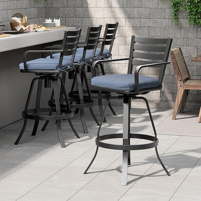 Pellebant Patio Swivel Barstools Set of 6, Aluminum 29.5" Outdoor Bar Height Stool Chairs with Back & Footrest,Rust-Proof Tall Patio Bar Stools for Deck Lawn Garden,Spectrum Denim