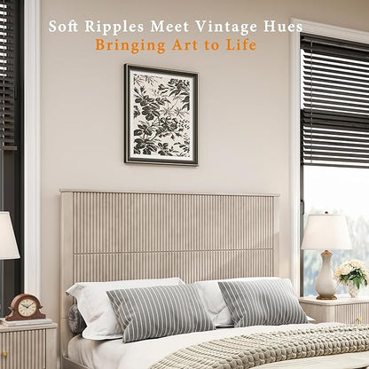 Queen Size Solid Wood Platform Bed Frame, Solid Wood Bed with 63.58" Headboard, Solid Wood Leg/No Box Spring Needed/Noise Free/Beige