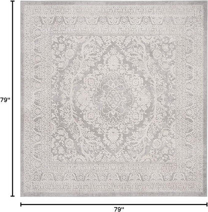 SAFAVIEH Reflection Collection Area Rug - 6'7" Square, Light Grey & Cream, Non-Shedding & Easy Cleaning, Ideal for Living Room, Bedroom (RFT668G)