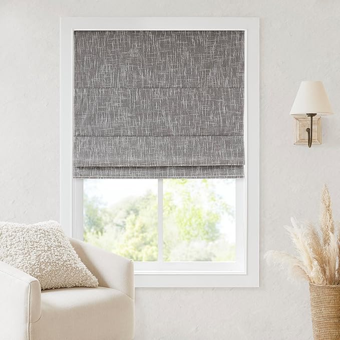 Madison Park Cordless Roman Shades, Total Blackout Window Blind Privacy Window Shades, Thermal Insulated Cordless Window Treatment for Bedroom, Living Room, Quincy, Single Panel 33" W X 64" H Grey