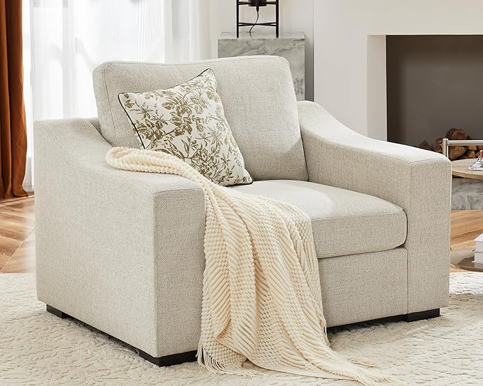 ABCASA 47" W Oversized Accent Chair, Comfy Upholstered Sofa Chair with Large Seat and Wide Armrest, Pet-Friendly Modern Lounge Armchair for Living Room/Apartment/Bedroom, Premium Linen, Oatmeal
