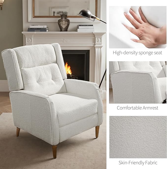 Art Leon Modern Accent Chair with Ottoman - Soft Fabric Armchair with Adjustable Backrest Modular Single Sofa Comfy Lounge Chair Mid Century Modern Chair for Bedroom Living Room, White