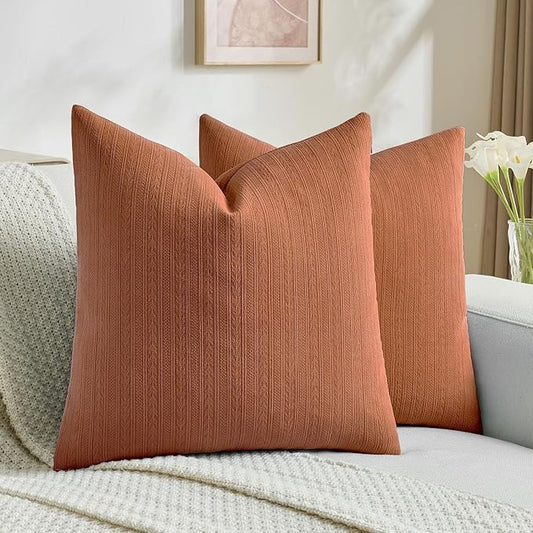 FUTEI Rust Decorative Throw Pillow Covers 20x20 Inch Set of 2,Soft Cozy Wheat Ear Striped Patterns Cushion Cases,Modern Home Decor for Couch Bed Living Room