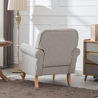 Midcentury Modern Accent Chair Comfy Linen Fabric Armchair Wide Reading Chairs Upholstered Lounge Couch Chair for Bedroom/Living Room, Black Stripe