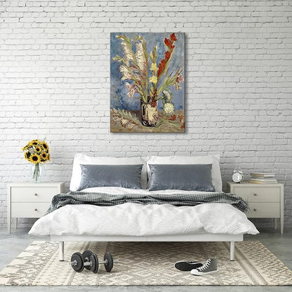 Wieco Art Vase with Gladioli and China Asters by Van Gogh Famous Artwork Oil Paintings Large Wall Art Abstract Flowers Pictures Modern Floral Canvas Prints for Office Decor