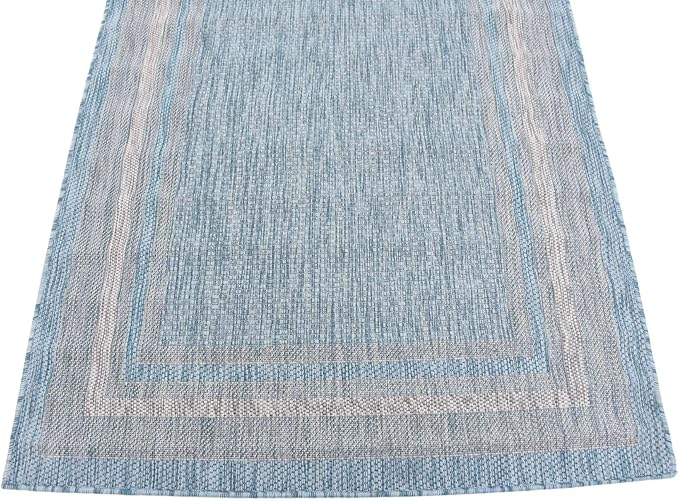 Unique Loom Outdoor Border Collection Area Rug - Soft Border (4' 1" x 6' 1" Rectangle, Aquamarine/ Ivory)