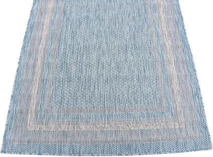 Unique Loom Outdoor Border Collection Area Rug - Soft Border (4' 1" x 6' 1" Rectangle, Aquamarine/ Ivory)