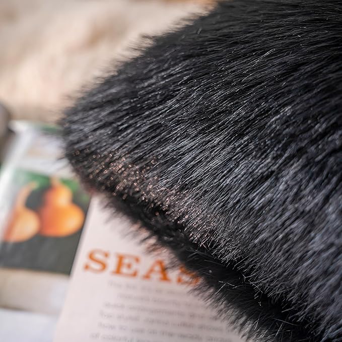 Neelvin Black Faux Fur Cozy Fluffy Double-Sided Decorative Throw Pillow Covers 18x18 inch Set of 2,Velvet Pillowcase Cushion Case for Sofa Couch