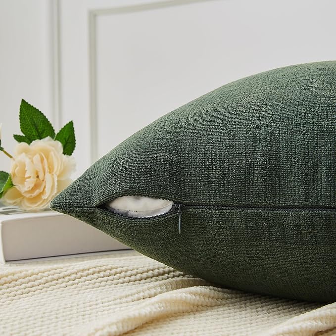 GAWAMAY Decorative Square 16"x16" Inch Throw Pillow Covers Set of 2, Super Soft Chenille Pillows Farmhouse Pillowcase for Living Room Bedroom Sofa Couch Cushion Cover Dark Green 40x40cm (No Insert)
