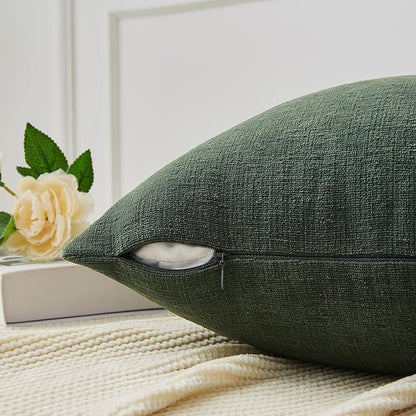 GAWAMAY Decorative Square Throw Pillow Covers 20"x20" Inch Set of 2, Super Soft Chenille Pillows Farmhouse Pillowcase for Living Room Bedroom Sofa Couch Cushion Cover Dark Green 50x50cm (No Insert)