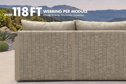 PURPLE LEAF Patio Furniture Set 6 Pieces Patio Seating Sofas with Ottoman Aluminum Furniture Outdoor Couch Sectional Set with Cushions Patio Conversation Sets Beige