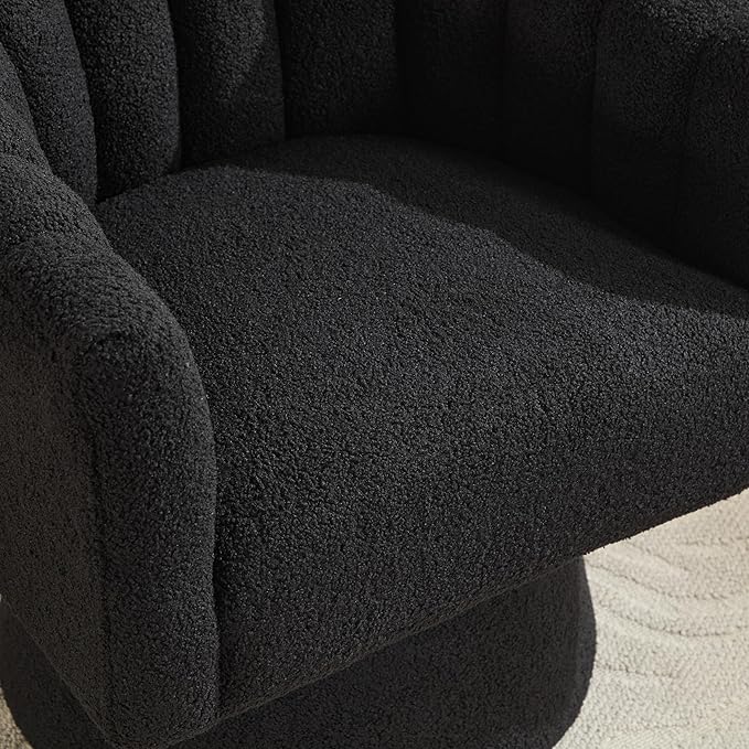 Swivel Accent Chair Set of 2, Upholstered Teddy 360° Swivel Barrel Chair for Living Room Overstuffed Bouncle Reading Chair Round Armchair for Bedroom,Vanity,Office-Black