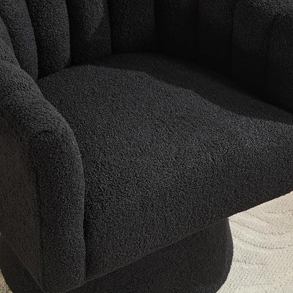 Swivel Accent Chair Set of 2, Upholstered Teddy 360° Swivel Barrel Chair for Living Room Overstuffed Bouncle Reading Chair Round Armchair for Bedroom,Vanity,Office-Black