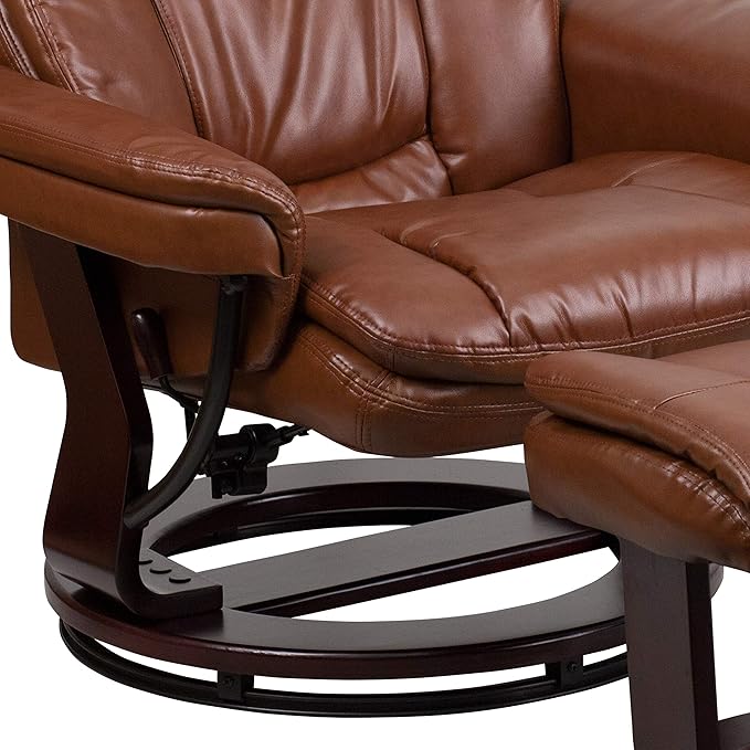 Flash Furniture Allie LeatherSoft Upholstered Recliner with Footrest, Arms, and Headrest, Padded Swivel Recliner Chair and Ottoman Set, Brown Vintage