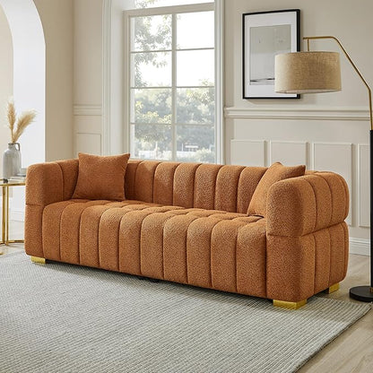 VANOMi 90.94”Cloud Sofa Couch, Modern Deep Seat Boucle Sofa, Oversized Upholstered 3-Seater Comfy Couch Loveseat for Living Room, Bedroom, Office, Apartment, Curry (1 Piece)
