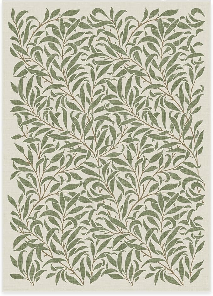 RUGGABLE x Morris & Co Washable Area Rug– Pure Willow Boughs Green 5x7, Stain-Resistant, Non-Slip – Medium Machine Washable Rugs for Living Room, Bedroom, Hallway, Entryway & Office–with Standard Pad