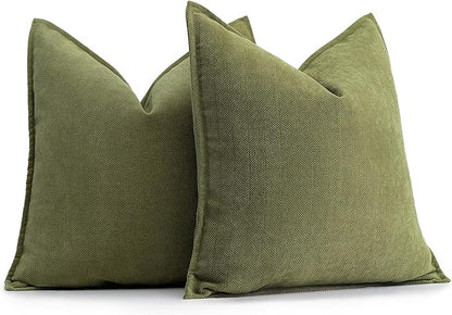 ZWJD Olive Green Pillow Covers 22x22 Set of 2 Chenille Throw Pillow Covers with Elegant Design Soft and Luxurious Decorative Throw Pillows for Couch, Bed, and Home Decor