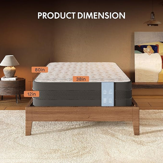 FLEXISPOT 12'' Twin XL Size Cooling Gel Memory Foam Mattress, Viscose from Bamboo, Medium Firm, 10-Year Warranty, Mattress-in-A-Box, Certi-PUR & Oeko-TEX Certified, Washable, Fire-Resistant.
