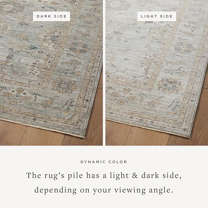 Loloi Magnolia Home by Joanna Gaines Millie Collection MIE-02 Sky/Gold 2'-7" x 8'-0", .25" Pile Height, Runner Rug