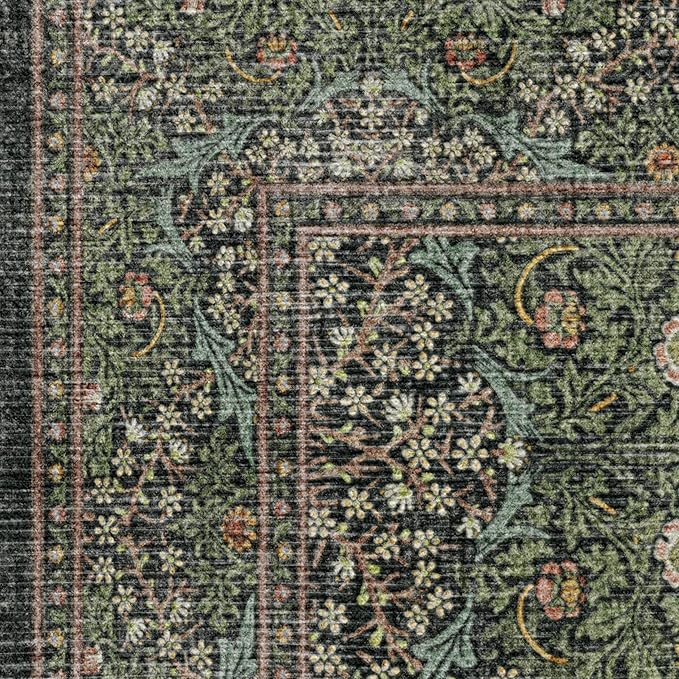RUGGABLE x Morris & Co Washable Area Rug – Blackthorn Forest Green 4x6, Stain-Resistant, Non-Slip – Medium Machine Washable Rugs for Living Room, Bedroom, Hallway, Entryway & Office–with Standard Pad