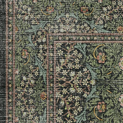 RUGGABLE x Morris & Co Washable Area Rug – Blackthorn Forest Green 4x6, Stain-Resistant, Non-Slip – Medium Machine Washable Rugs for Living Room, Bedroom, Hallway, Entryway & Office–with Standard Pad
