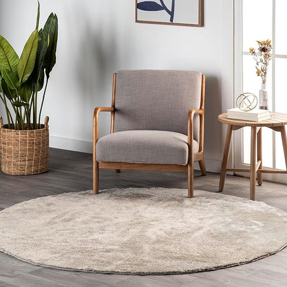 nuLOOM 6' Round Cozy Plush SuperiorWash Area Rug, Machine Washable, Non-Slip, Soft Fluffy Shag Carpet for Living Room Bedroom Kids Room Nursery Home Decor, Loni Beige