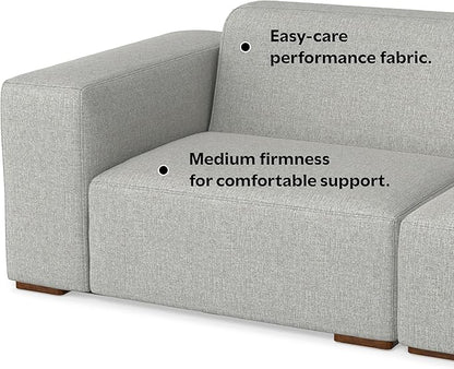 SIMPLIHOME Rex Modular Sofa and Ottoman Set in 100% Recycled Polyester Tightly Woven Performance Fabric, Pale Grey, 88-inch-Wide 2-Seater Couch and Matching 34-inch-Wide Table Ottoman for Living Room
