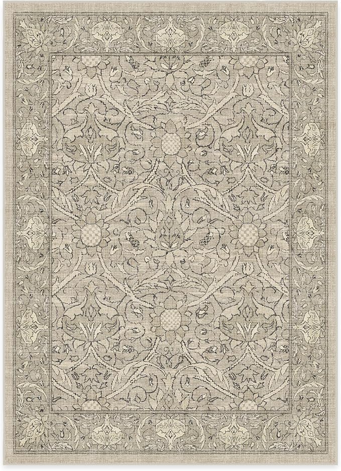 RUGGABLE x Morris & Co Washable Area Rug – Montreal Natural Stone 5x7, Stain-Resistant, Non-Slip – Medium Machine Washable Rugs for Living Room, Bedroom, Hallway, Entryway & Office–with Standard Pad